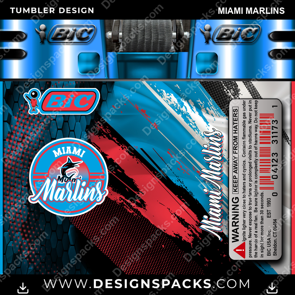 Baseball BIC Feuerzeug Miami Marlins Becher Digitales Wrap Design