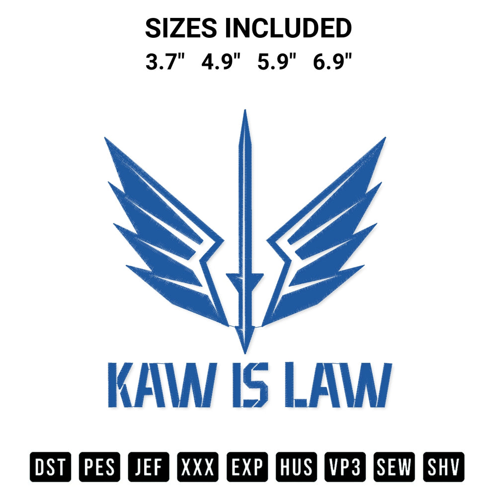 Shop the Kaw Is Law Battlehawks Embroidery Design machine embroidery pattern at Designspacks.com. Beautifully digitized for flawless stitching on any fabric. Available sizes: 3.7", 4.9", 5.9", 6.9".