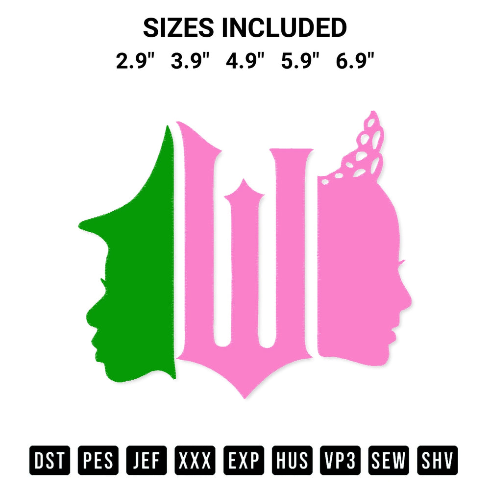 Get the Elphaba And Glinda Silhouette Embroidery Design embroidery design for your custom crafts! Premium digitized files available for instant download at Designspacks.com. Available sizes: 2.9", 3.9", 4.9", 5.9", 6.9".