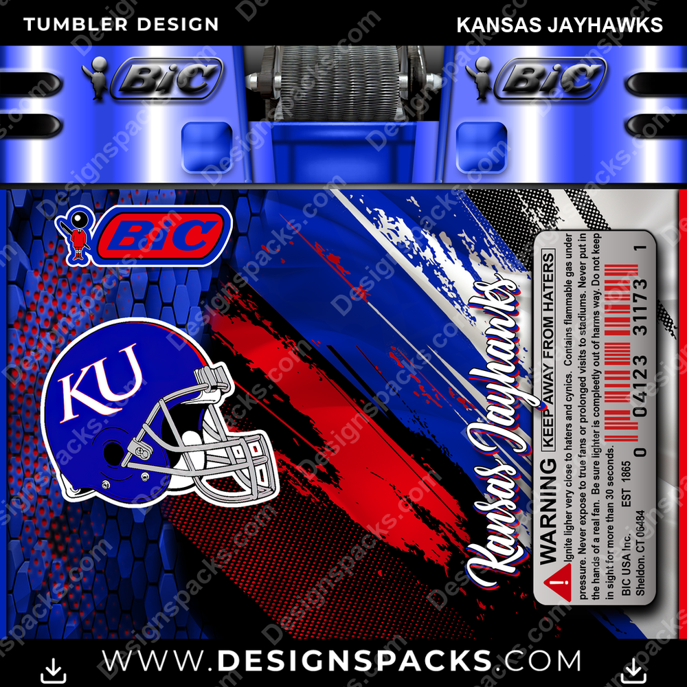 College Sport BIC Lighter Kansas Jayhawks NCAA College Sport Tumbler Digital Wrap Design Download