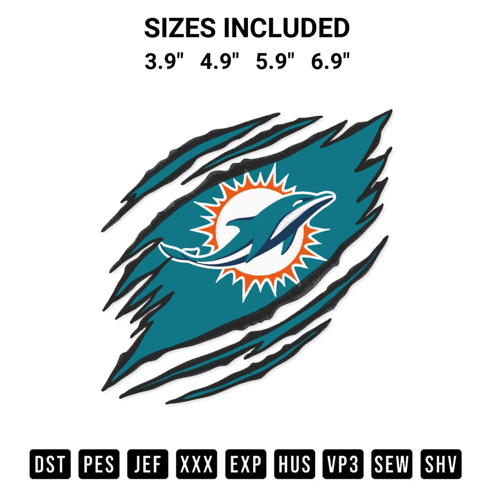 Transform your fabrics with the Miami Dolphins Claw Embroidery Design embroidery design. Instant access to premium digitized patterns at Designspacks.com. Available sizes: 3.9", 4.9", 5.9", 6.9".