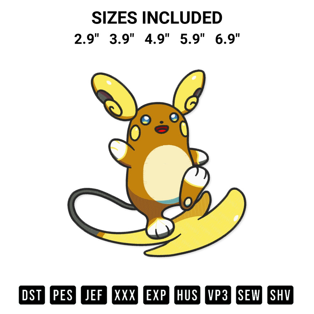 Download the Alolan Raichu Pokemon Embroidery Design machine embroidery design exclusively at Designspacks.com. Premium digitized pattern for apparel and DIY crafts. Available sizes: 2.9", 3.9", 4.9", 5.9", 6.9".