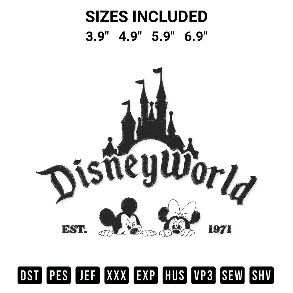 Stitch like a pro with the Disney World Embroidery Design embroidery pattern from Designspacks.com. High-quality digital machine embroidery file. Available sizes: 3.9", 4.9", 5.9", 6.9".
