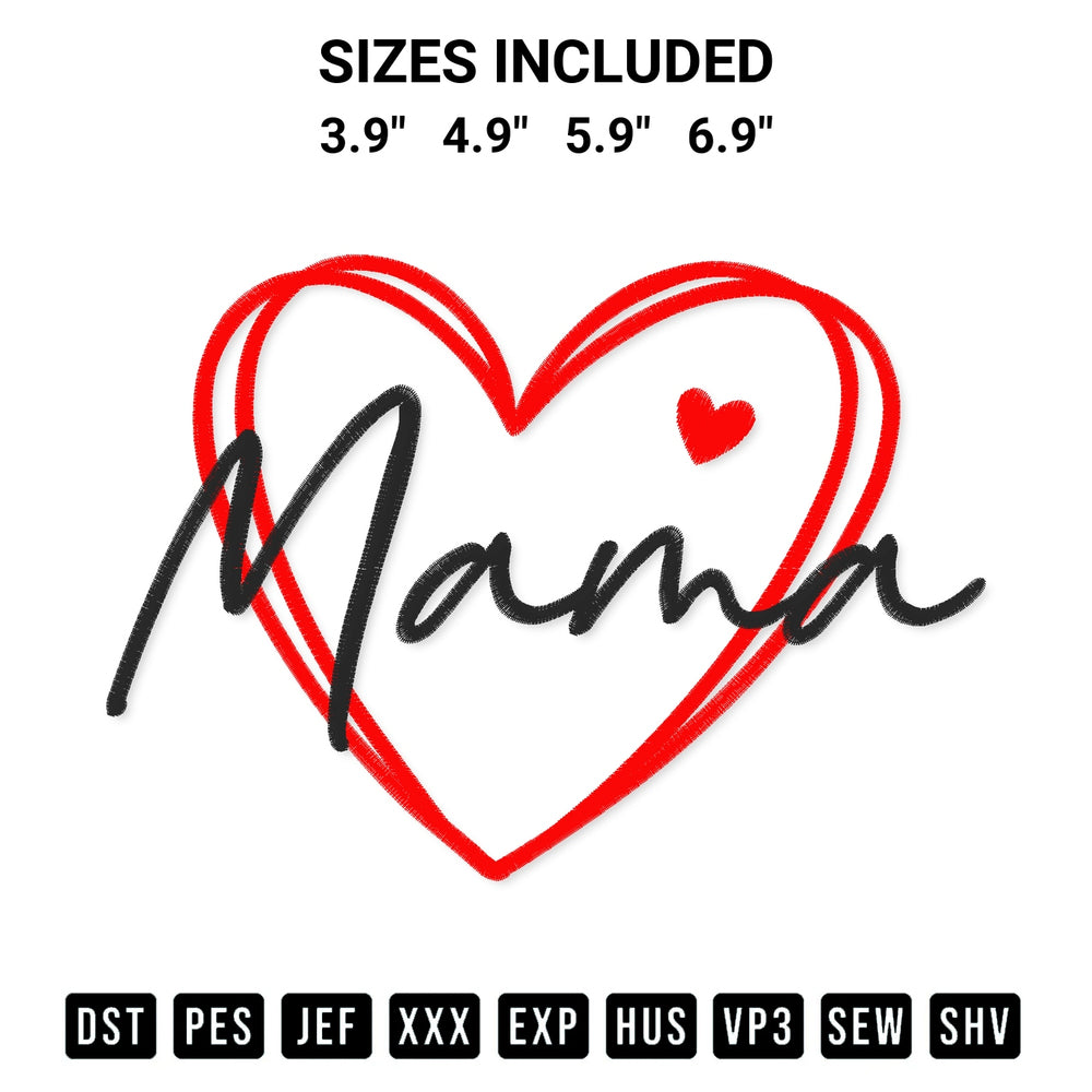 Download the Mama Hearts Embroidery Design machine embroidery design exclusively at Designspacks.com. Premium digitized pattern for apparel and DIY crafts. Available sizes: 3.9", 4.9", 5.9", 6.9".