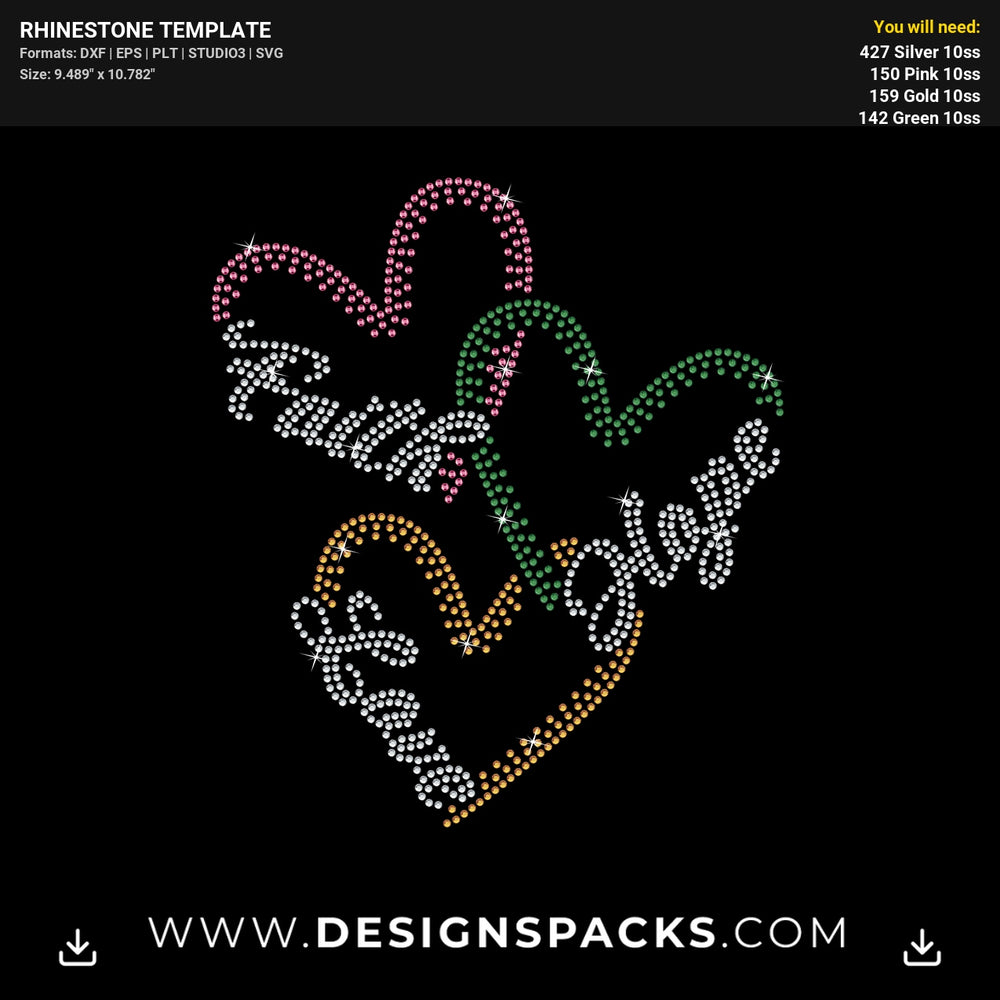 Faith Hope Lope Hearts Updated2 Rhinestone Digital Template