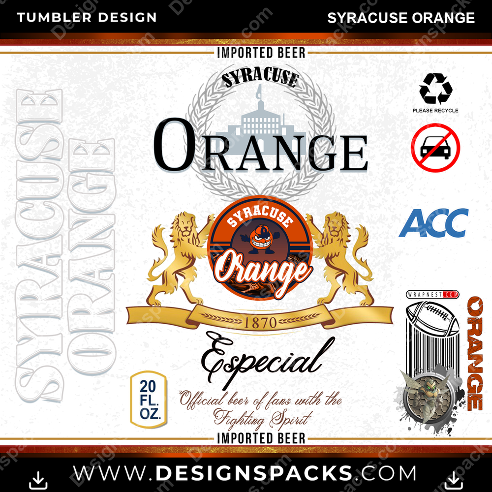 College Sport Modelo Syracuse Orange Tumbler Digital Wrap Design