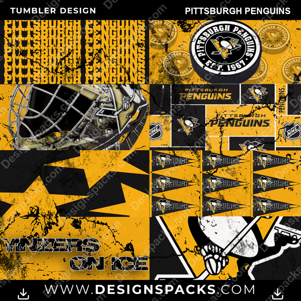 Hockey Distressed BG Pittsburgh Penguins Tumbler Digital Wrap Design