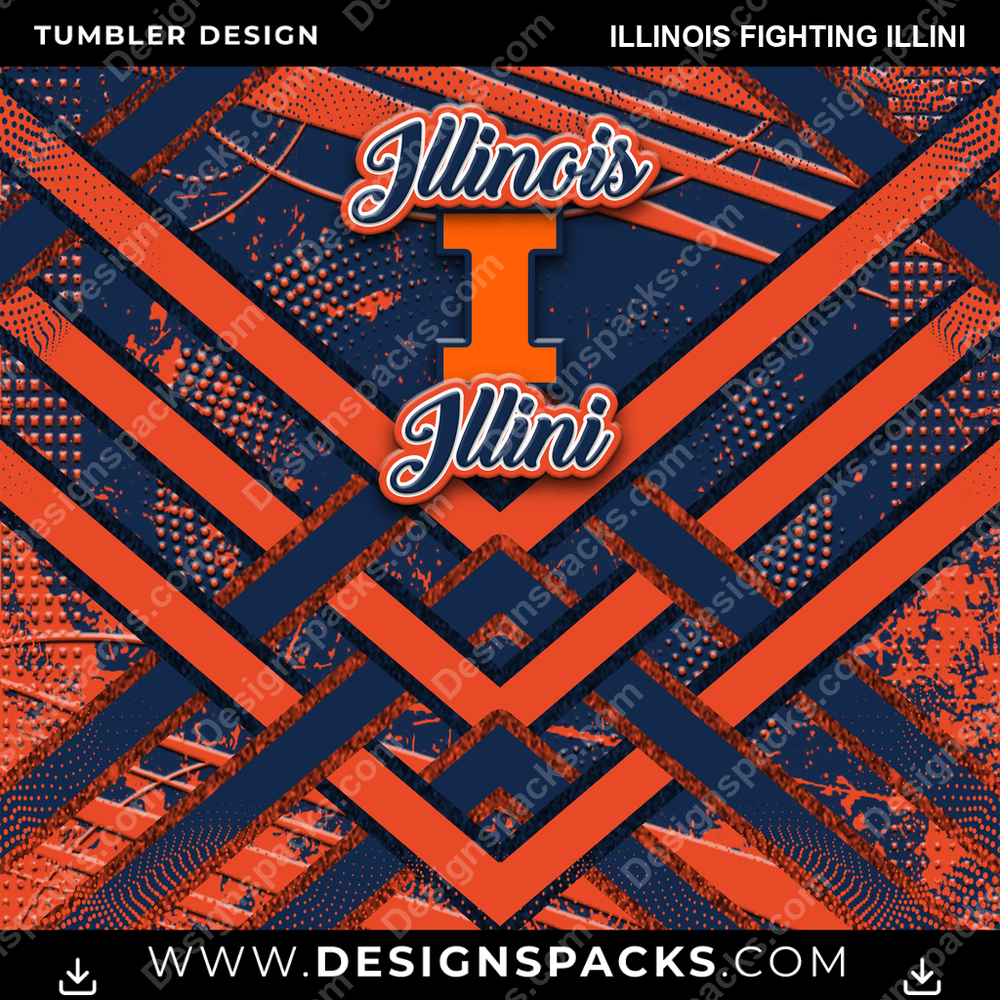 College Sport Glitter Stripe Illinois Fighting Illini NCAA College Sport Tumbler Digital Wrap Design Download