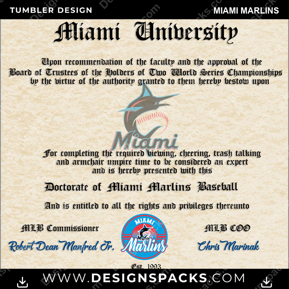 Baseball-Diplom Miami Marlins Tumbler Digital-Wrap-Design
