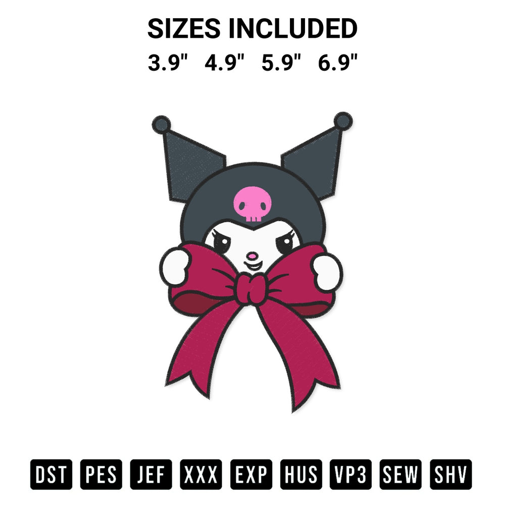 Shop the Kuromi Coquette Bow Embroidery Design machine embroidery pattern at Designspacks.com. Beautifully digitized for flawless stitching on any fabric. Available sizes: 3.9", 4.9", 5.9", 6.9".