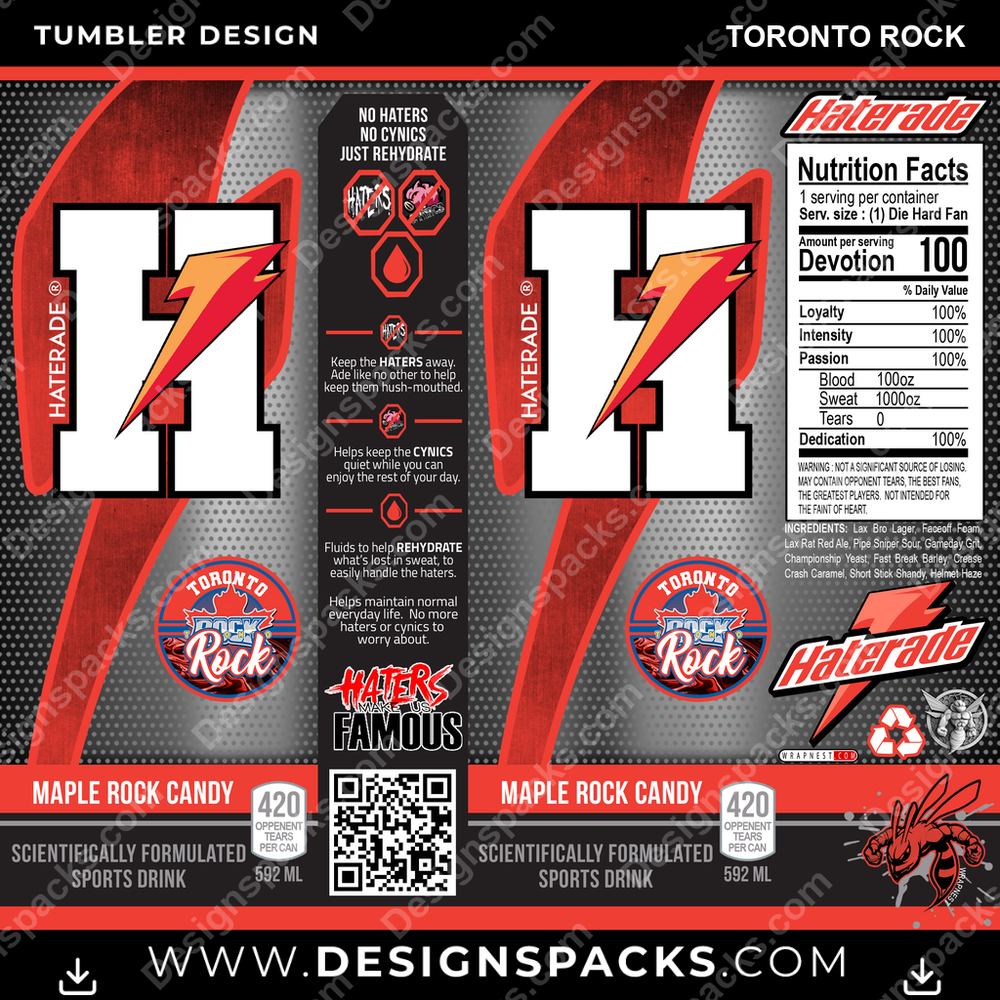 Lacrosse Haterade Toronto Rock Tumbler Digital Wrap Design