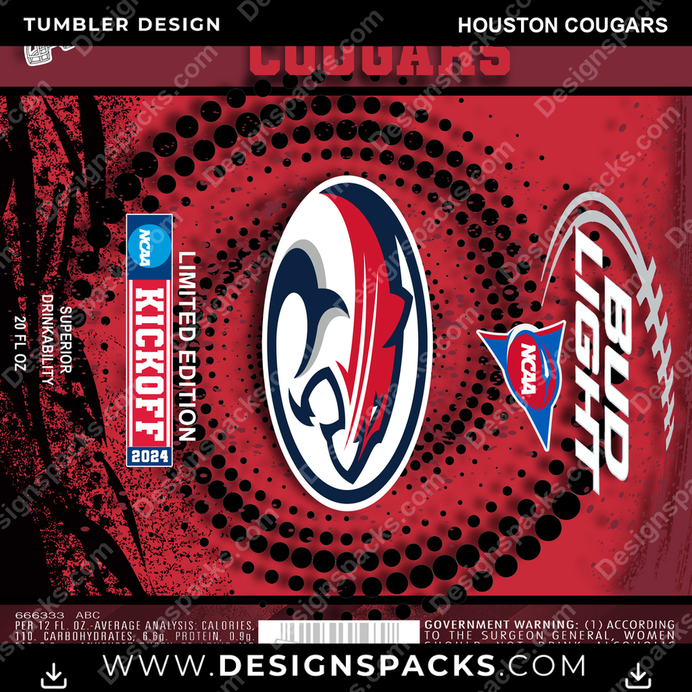 College Sport Bud Houston Cougars Tumbler Digital Wrap Design
