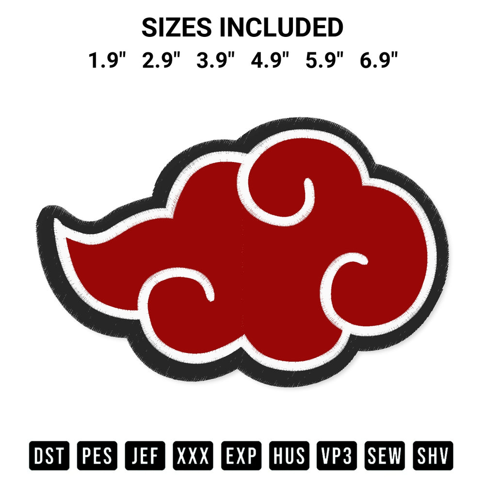 Get the Akatsuki Cloud Symbol Embroidery Design embroidery design for your custom crafts! Premium digitized files available for instant download at Designspacks.com. Available sizes: 1.9", 2.9", 3.9", 4.9", 5.9", 6.9".
