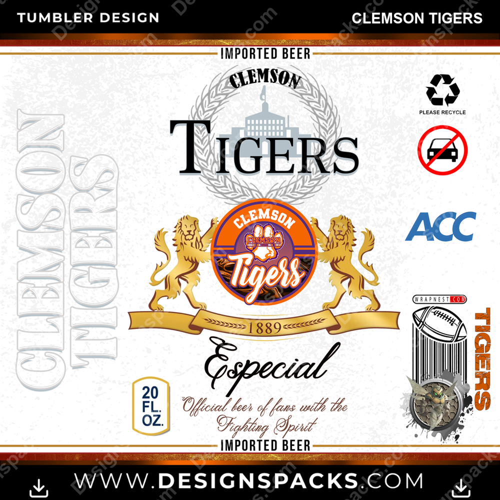 College Sport Modelo Clemson Tigers Tumbler Digital Wrap Design