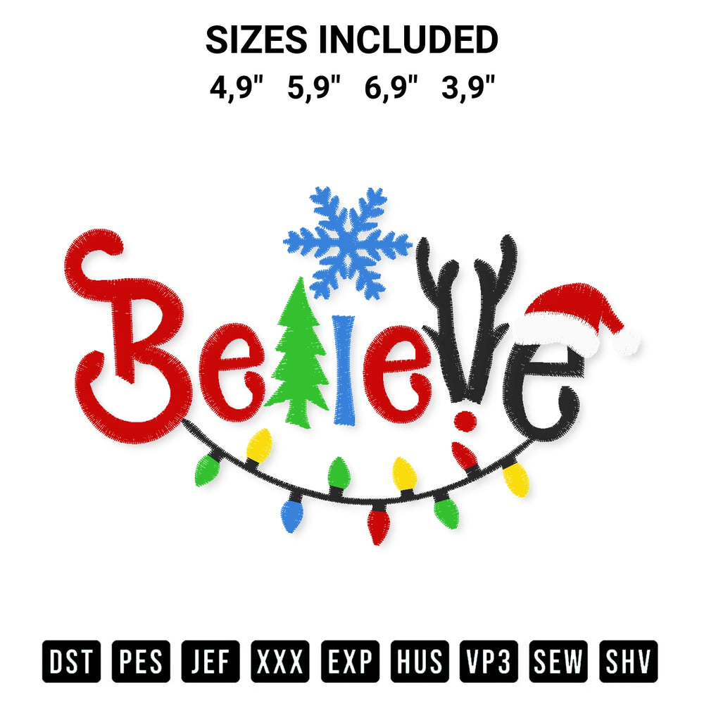Elevate your next project with our Christmas Believe Logo Embroidery Design embroidery file. Shop high-quality digital patterns instantly at Designspacks.com. Available sizes: 4,9", 5,9", 6,9", 3,9".