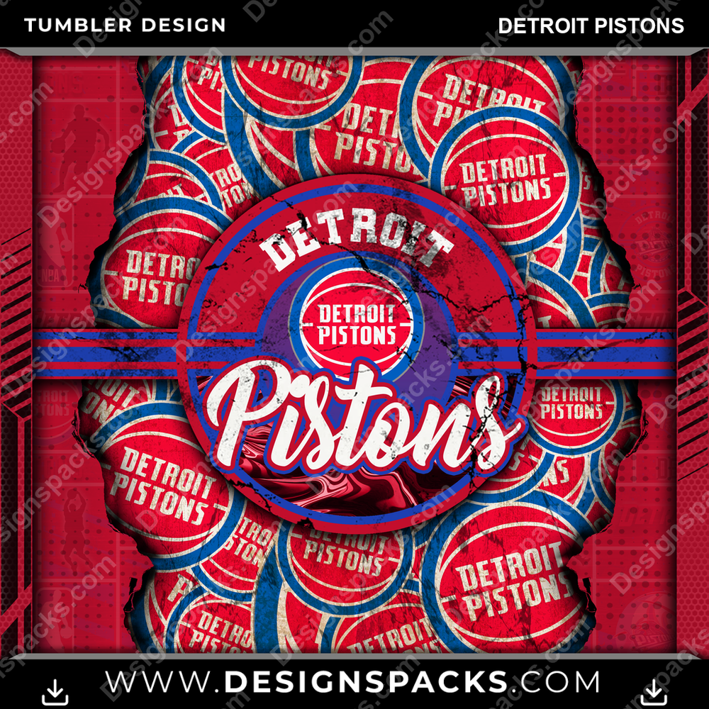 Basketball Ripped Detroit Pistons Tumbler Digital Wrap Design