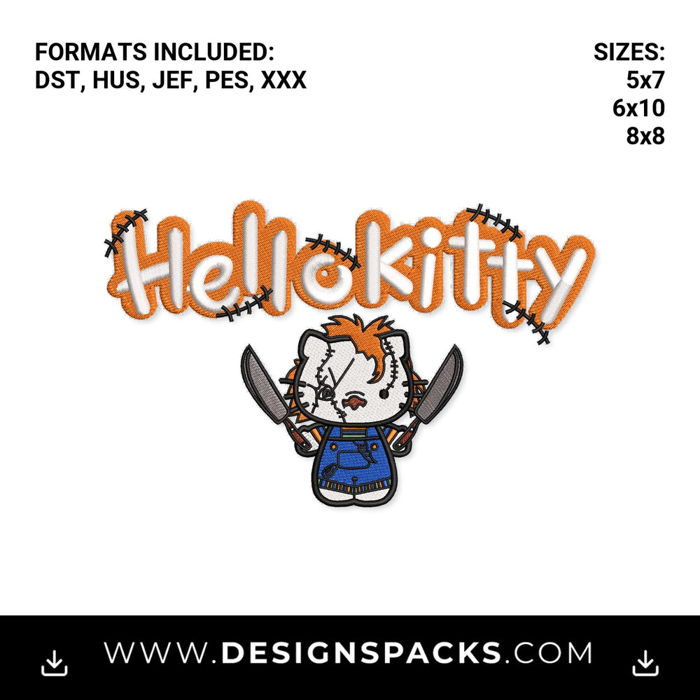 Chucky Hello Kitty Horror Mashup Embroidery Design - Instant digital download pattern at Designspacks.com