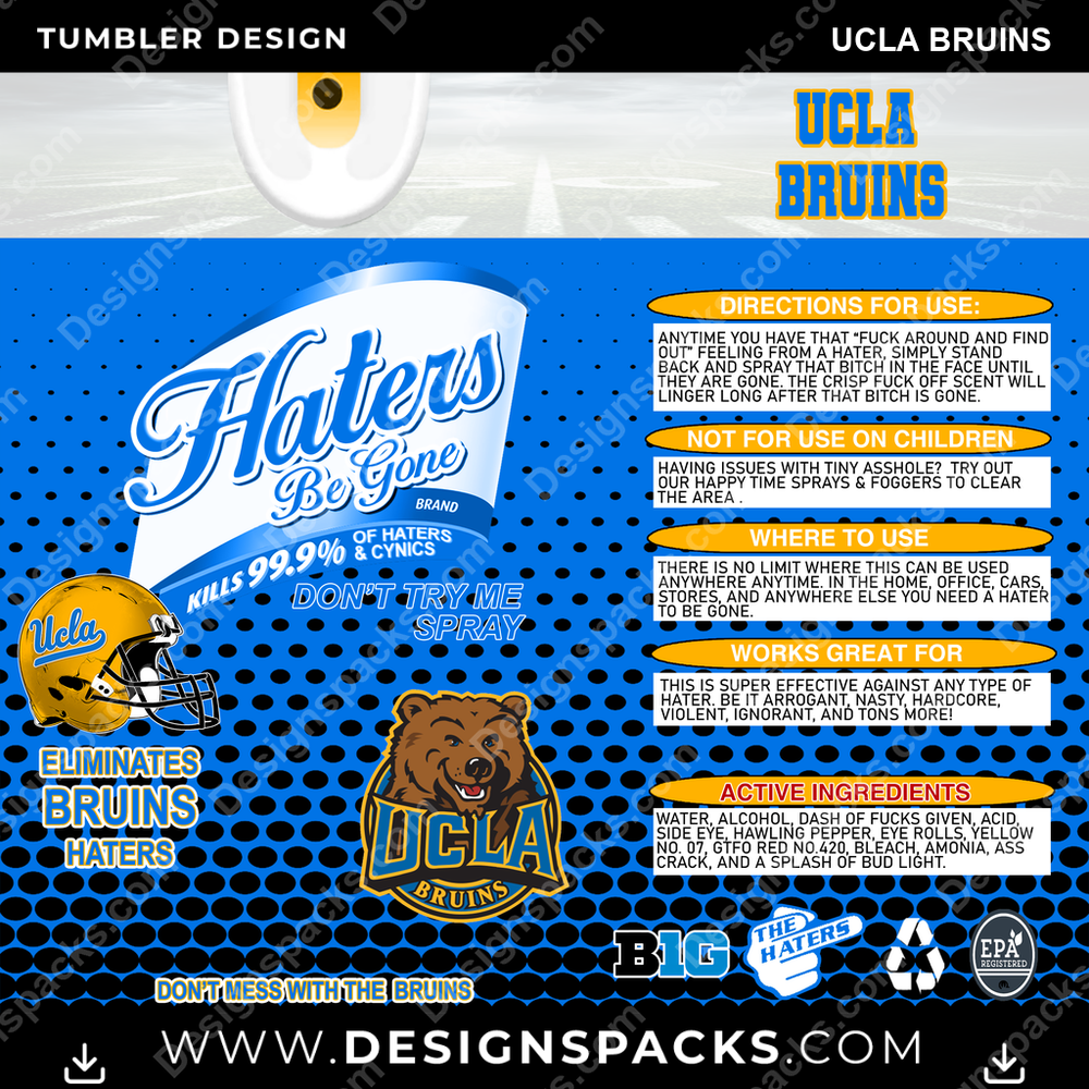 College Sport Haters Be Gone UCLA Bruins NCAA College Sport Tumbler Digital Wrap Design Download