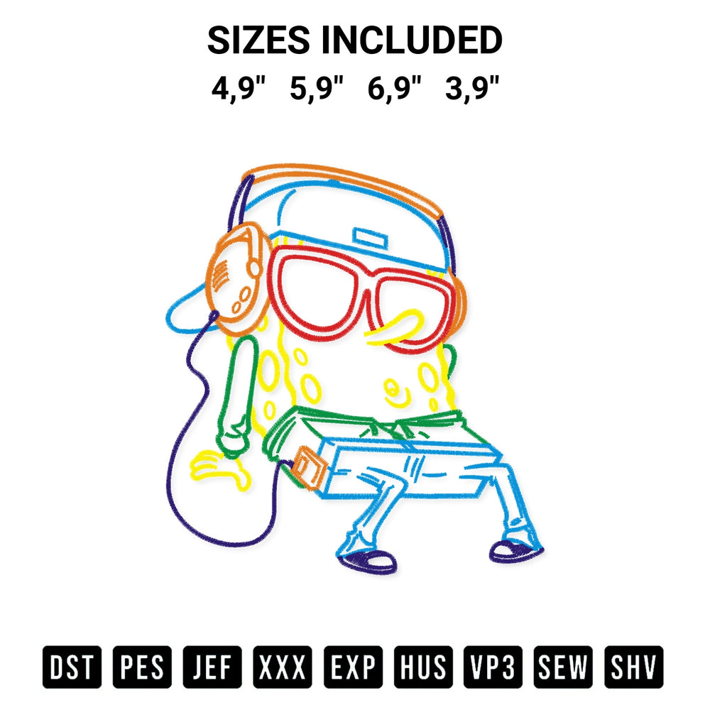 Get the Bob Esponja Squarepants Hip Hop Camiseta Logo Embroidery Design embroidery design for your custom crafts! Premium digitized files available for instant download at Designspacks.com. Available sizes: 4,9", 5,9", 6,9", 3,9".