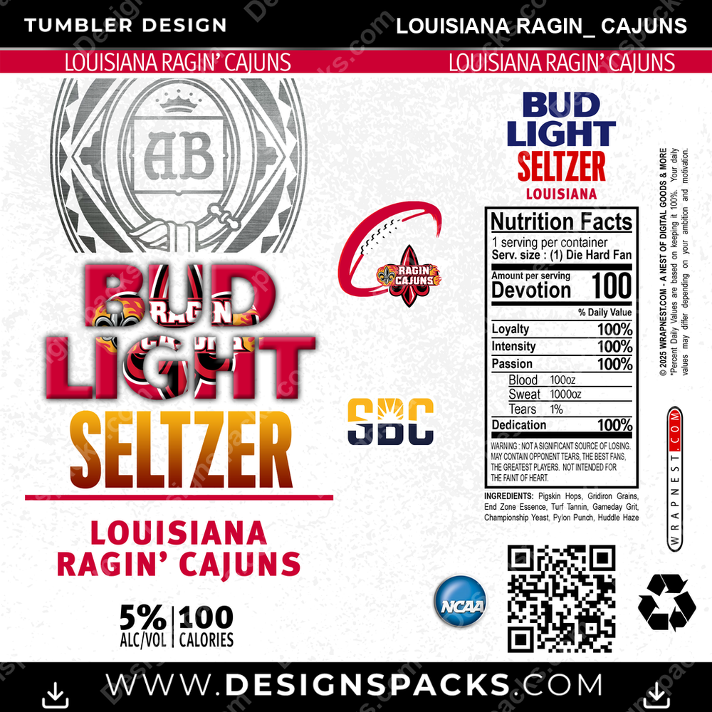 College Sport Bud Light Seltzer Louisiana Ragin_ Cajuns Tumbler Digital Wrap Design