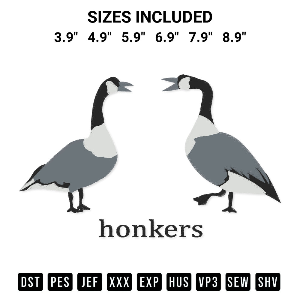 Create amazing crafts with the Couple Goose Honkers Embroidery Print Embroidery Design embroidery file. High-quality digital download from Designspacks.com, perfect for beginners and pros. Available sizes: 3.9", 4.9", 5.9", 6.9", 7.9", 8.9".