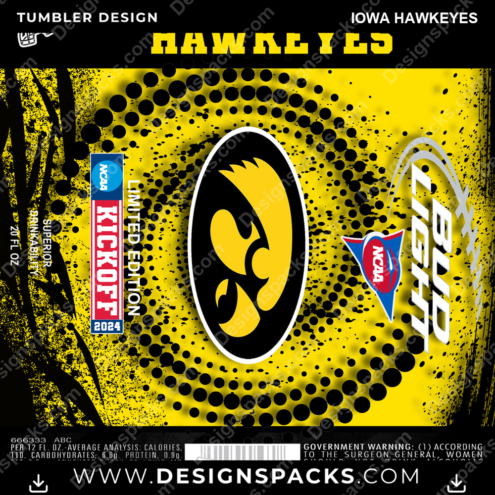 College Sport Bud Iowa Hawkeyes Tumbler Digital Wrap Design