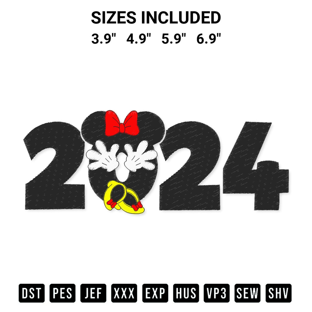 Stitch like a pro with the 2024 Minnie Mouse Embroidery Design embroidery pattern from Designspacks.com. High-quality digital machine embroidery file. Available sizes: 3.9", 4.9", 5.9", 6.9".
