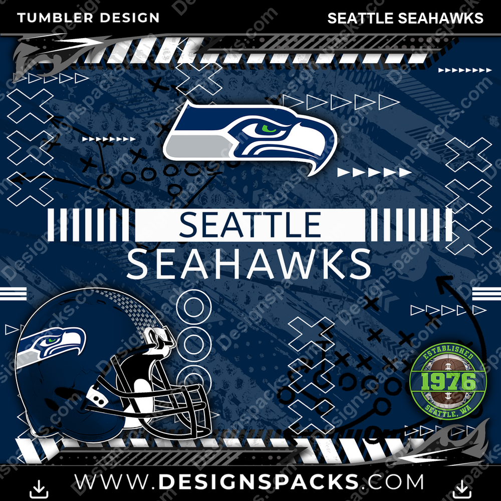 Football Xs & Os Seattle Seahawks Tumbler Digital Wrap Design