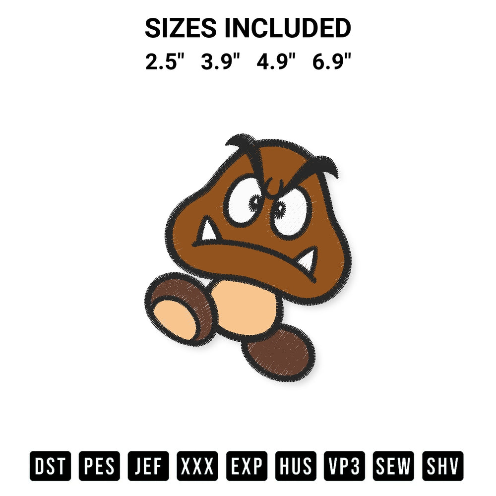 Looking for the perfect pattern? Download the Goomba Embroidery Design embroidery design today at Designspacks.com. Crisp, clean stitching guaranteed. Available sizes: 2.5", 3.9", 4.9", 6.9".