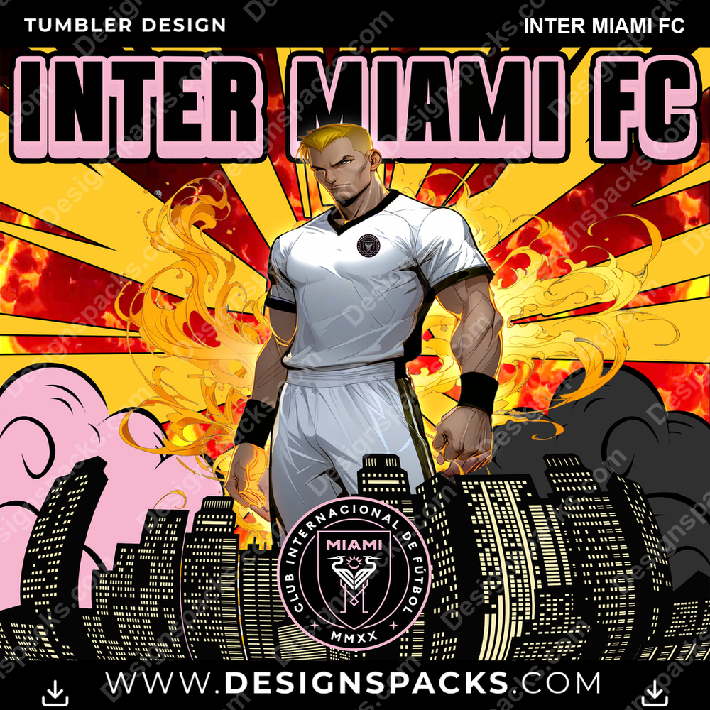 US Soccer Comic Cover Inter Miami FC Tumbler Digital Wrap Design
