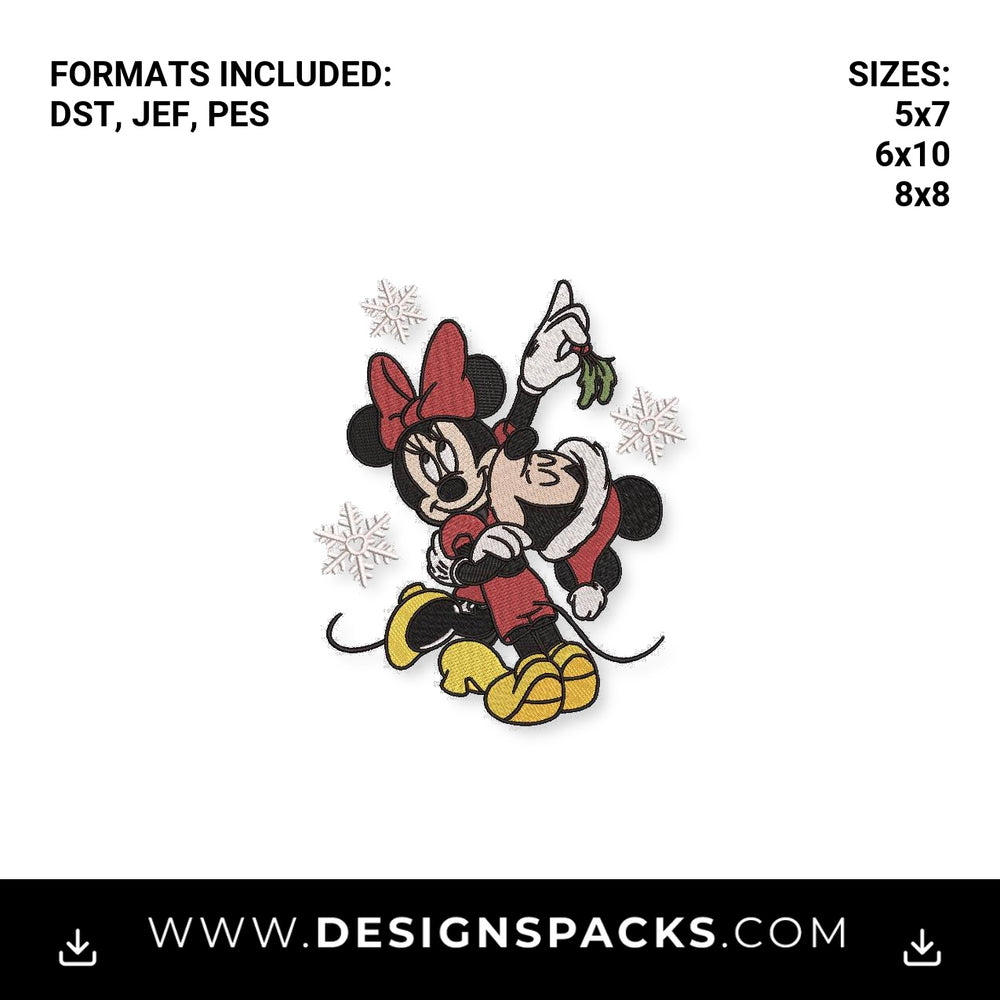 Mickey Minnie Christmas Mistletoe Kiss Embroidery Design - Instant digital download pattern at Designspacks.com