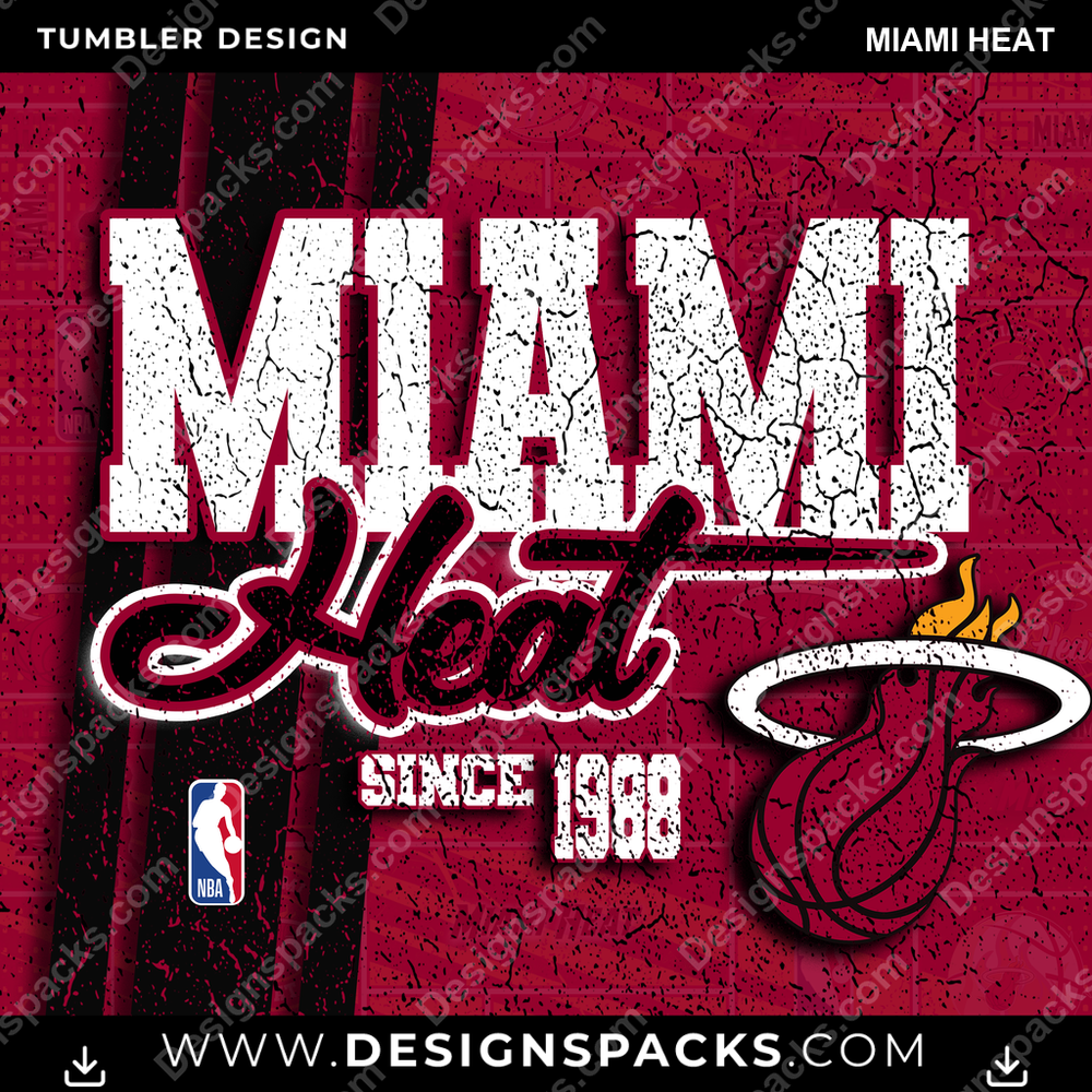 Basketball Grunge Miami Heat Tumbler Digital Wrap Design