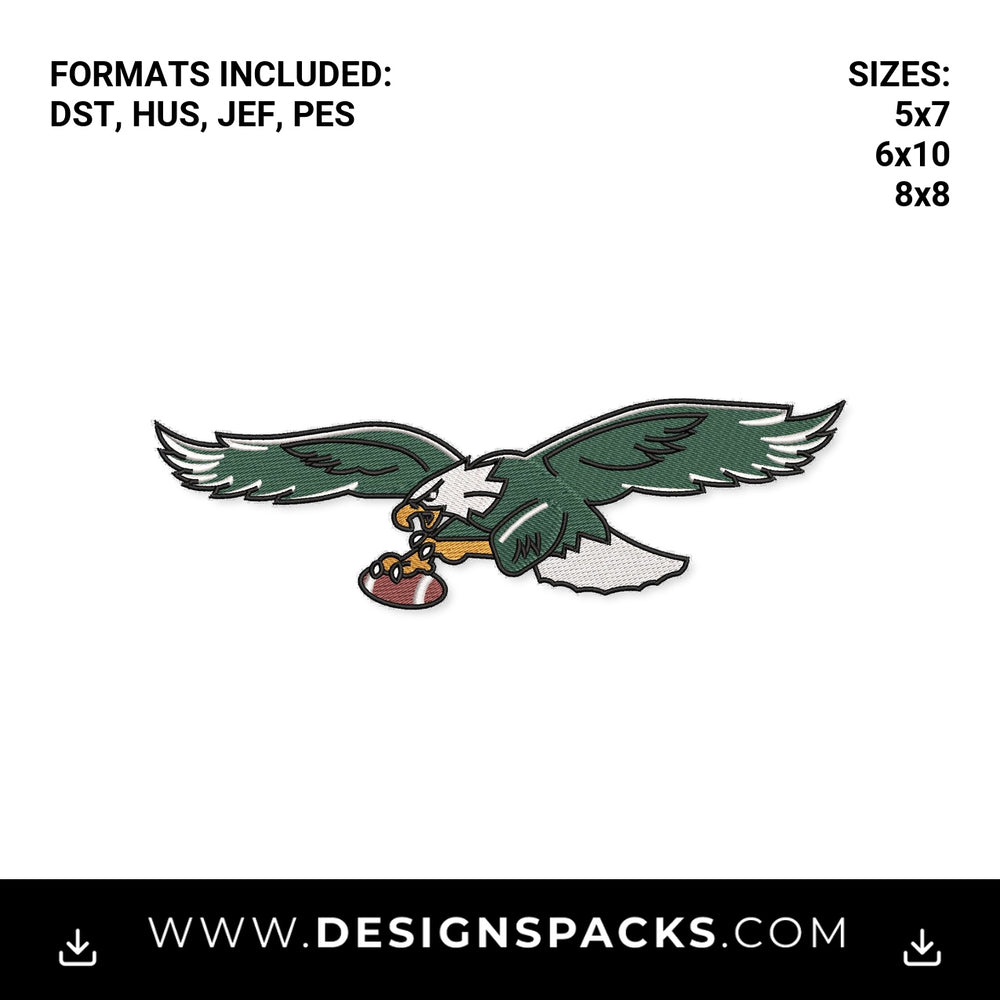 Flying Eagle with Football Embroidery Design - Instant digital download pattern at Designspacks.com