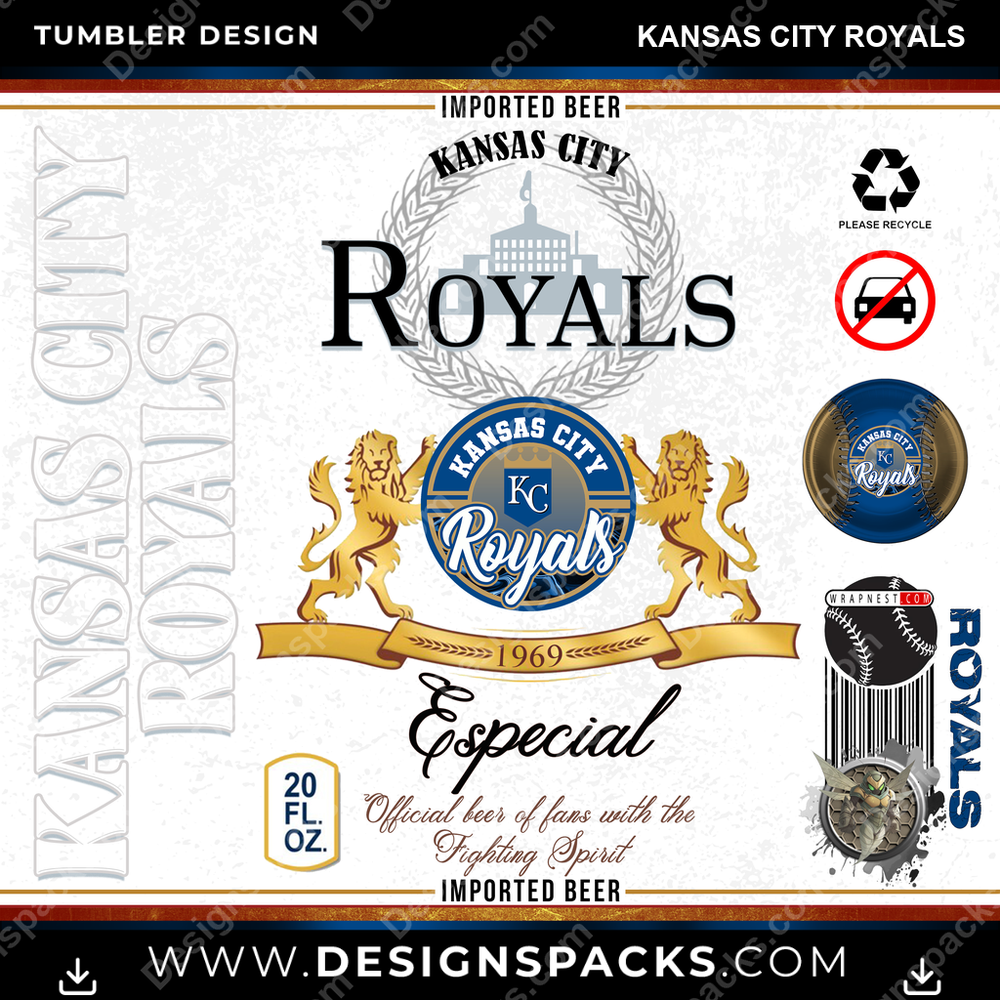 Baseball Modelo Kansas City Royals Tumbler Digital Wrap Design