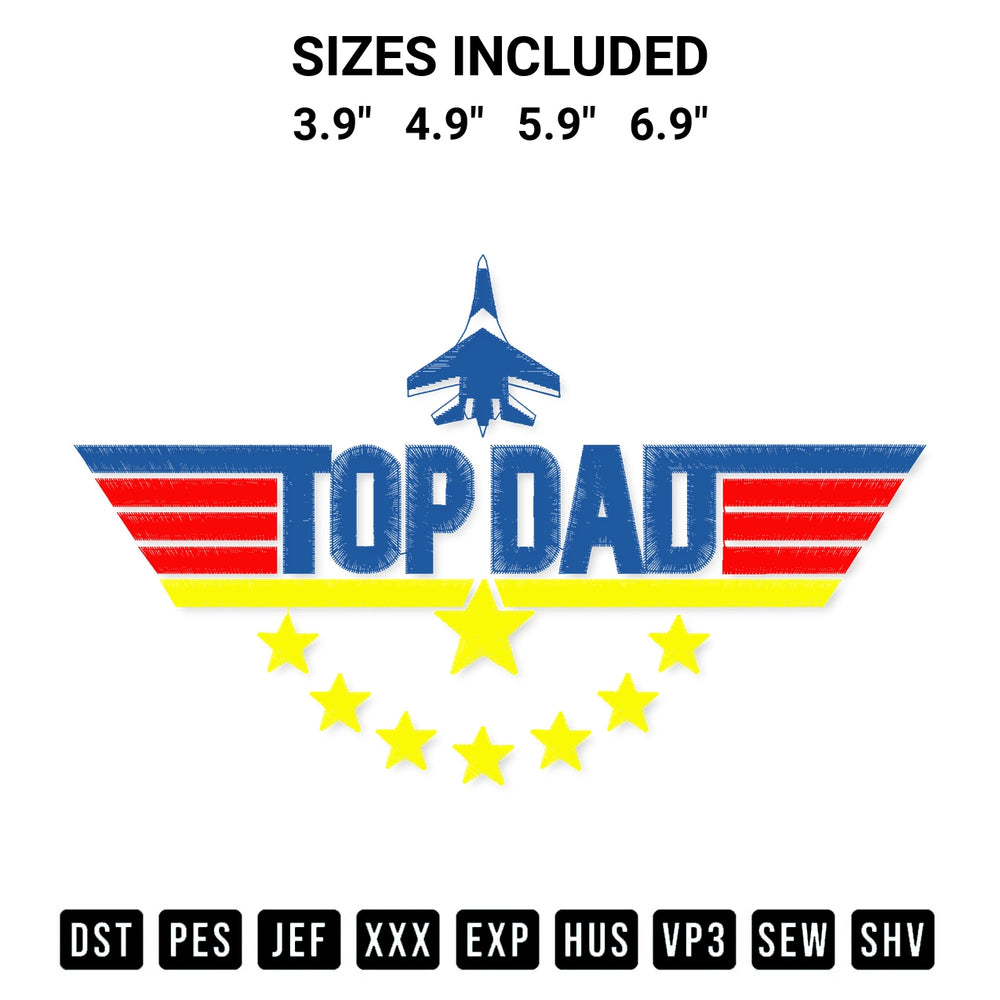 Discover the perfect addition to your crafting collection: Top Dad Funny Army Embroidery Design embroidery file. Instantly available at Designspacks.com. Available sizes: 3.9", 4.9", 5.9", 6.9".