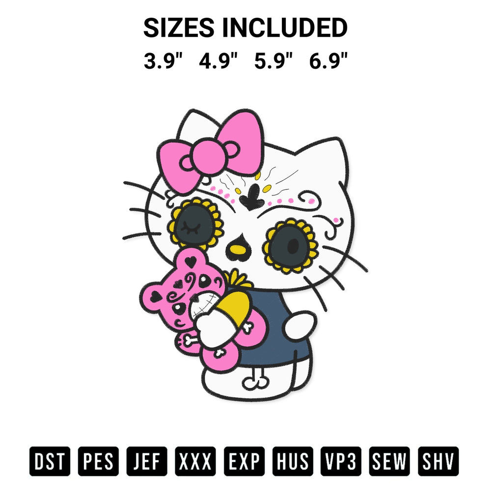 Shop the Hello Kitty Dia De Los Muertos Embroidery Design machine embroidery pattern at Designspacks.com. Beautifully digitized for flawless stitching on any fabric. Available sizes: 3.9", 4.9", 5.9", 6.9".