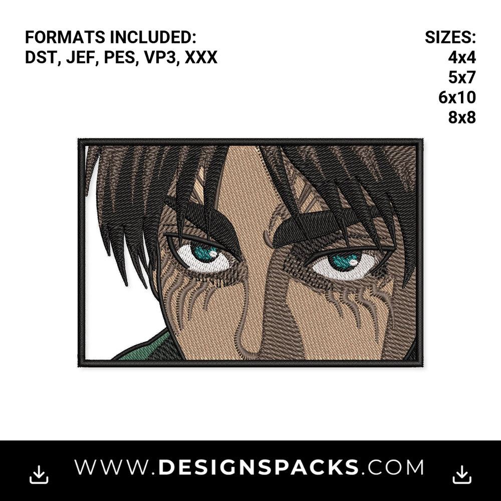 Eren Yeager Attack Titan Eyes Frame Embroidery Design - Instant digital download pattern at Designspacks.com