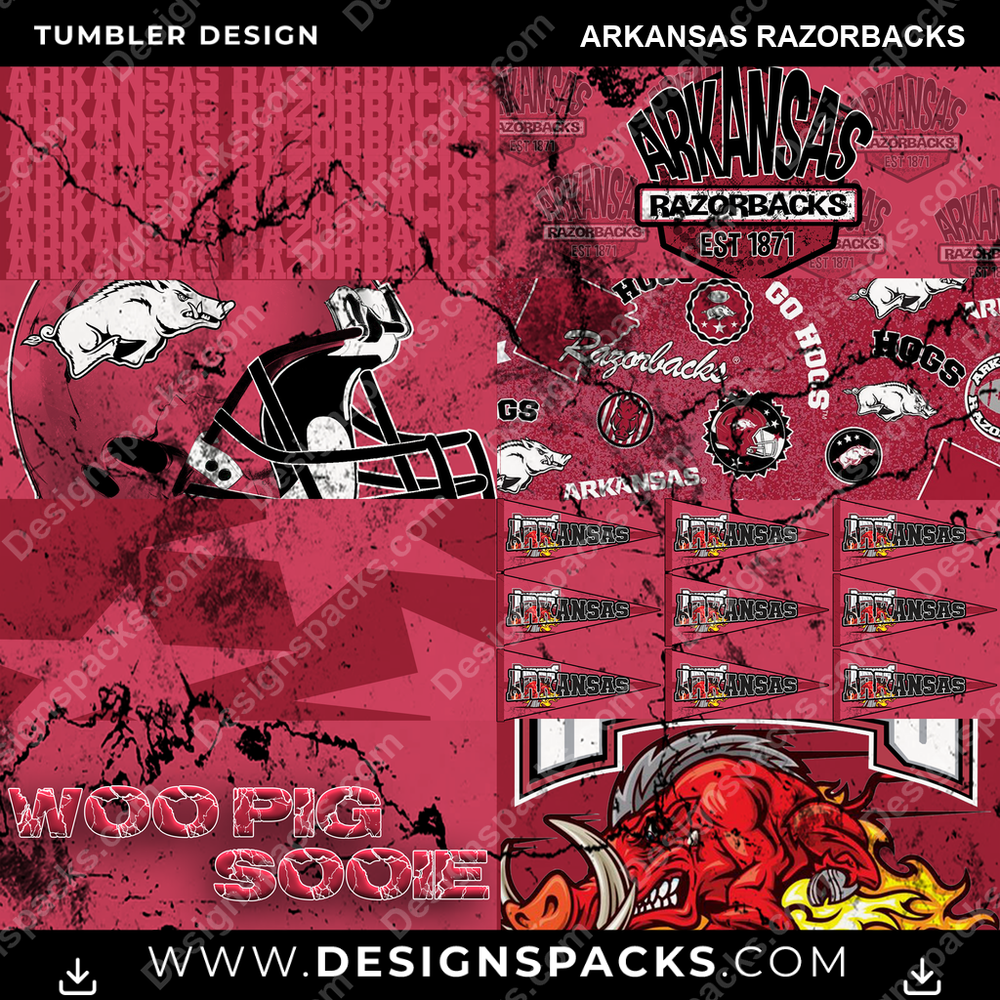College Sport Distressed BG Arkansas Razorbacks NCAA College Sport Tumbler Digital Wrap Design Download