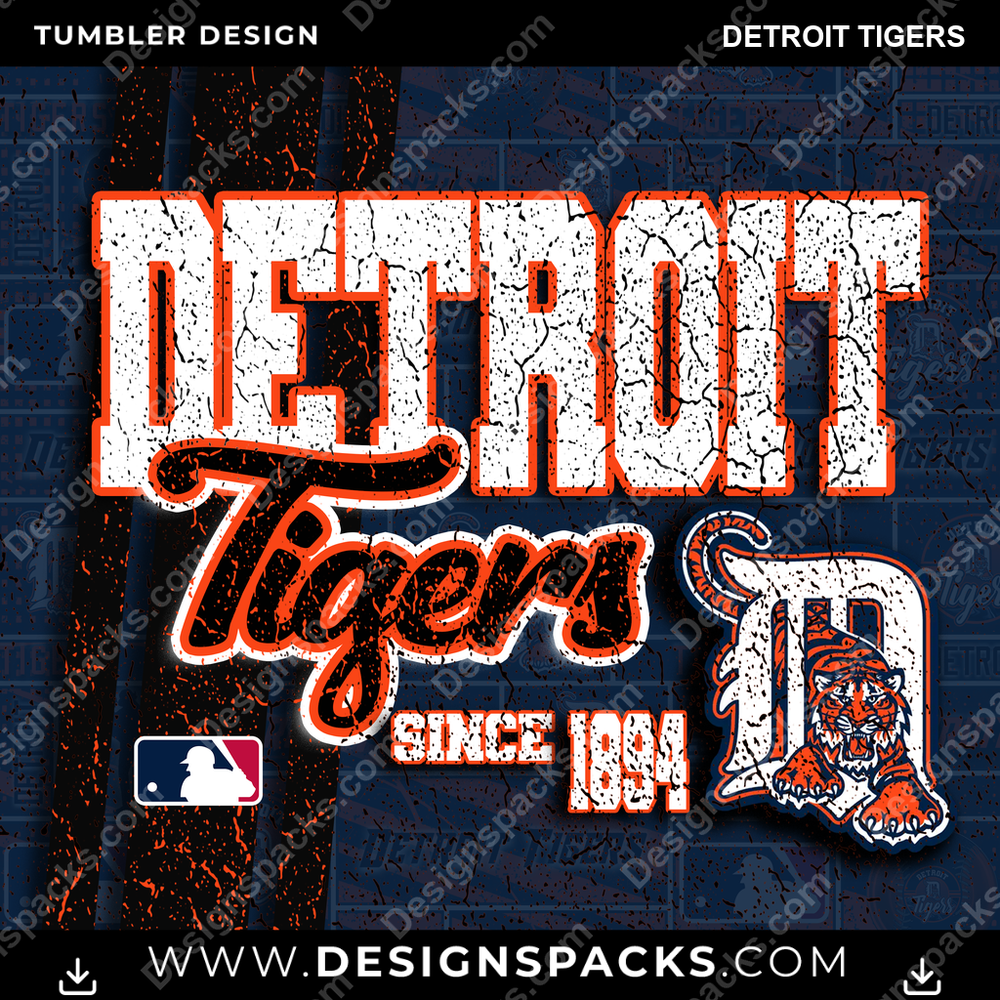 Baseball Grunge Detroit Tigers Tumbler Digital Wrap Design