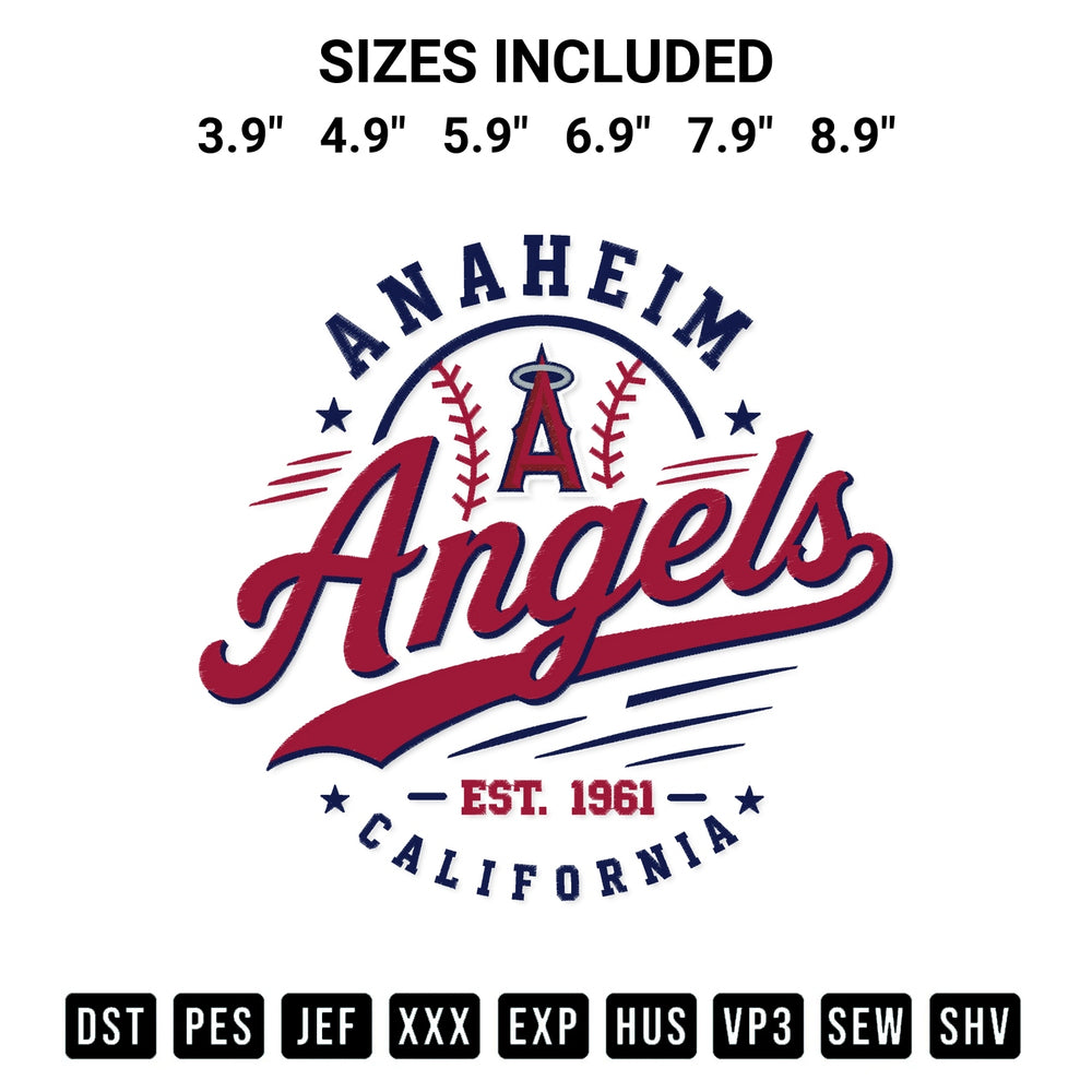 Looking for the perfect pattern? Download the Anaheim Angels California Est 1961 Baseball Embroidery Design embroidery design today at Designspacks.com. Crisp, clean stitching guaranteed. Available sizes: 3.9", 4.9", 5.9", 6.9", 7.9", 8.9".