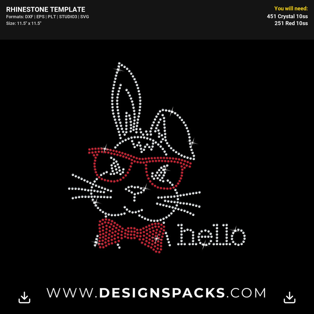 Hello Bunny Face Rhinestone Digital Template