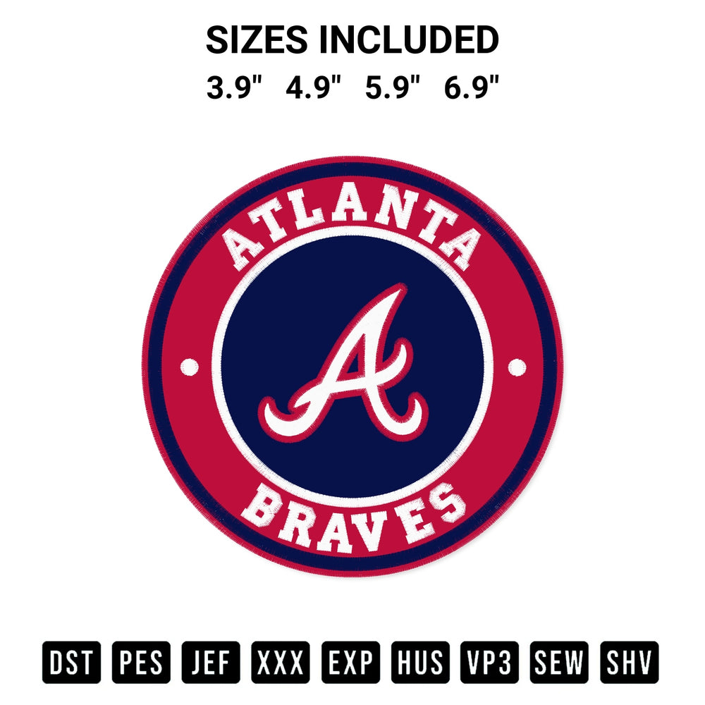 Elevate your next project with our Atlanta Braves Circle Logo Embroidery Design embroidery file. Shop high-quality digital patterns instantly at Designspacks.com. Available sizes: 3.9", 4.9", 5.9", 6.9".