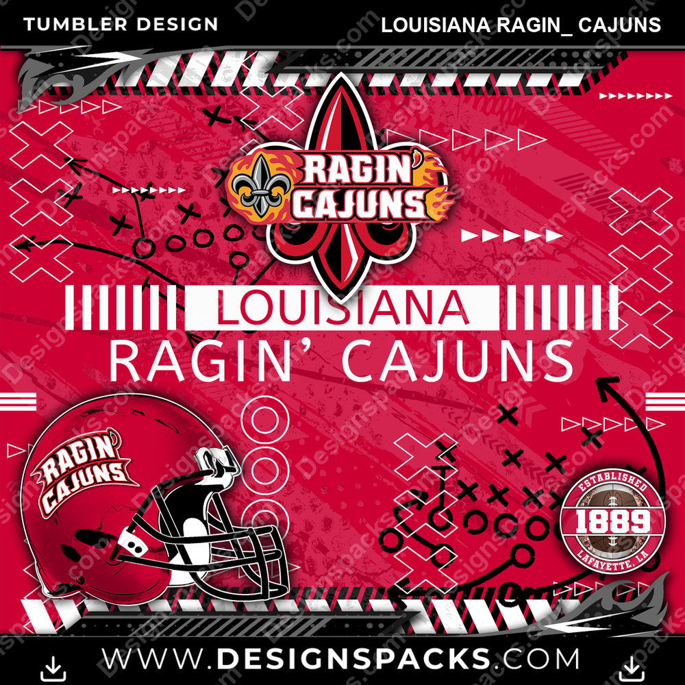College Sport Xs & Os Louisiana Ragin_ Cajuns Tumbler Digital Wrap Design