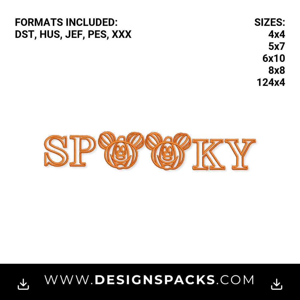 Spooky Mouse Pumpkin Halloween Embroidery Design - Instant digital download pattern at Designspacks.com