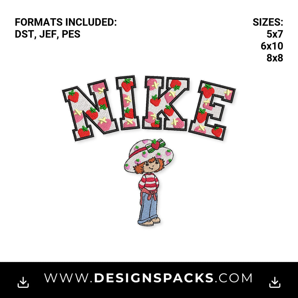 Strawberry Shortcake Nike Varsity Logo Embroidery Design - Instant digital download pattern at Designspacks.com