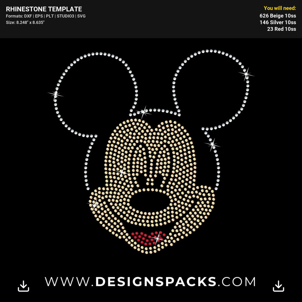 Mickey Black Tshirt Face Rhinestone Digital Template