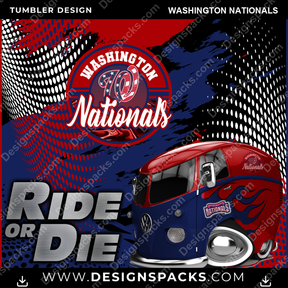 Baseball Ride or Die Washington Nationals MLB Baseball Tumbler Digital Wrap Design Download