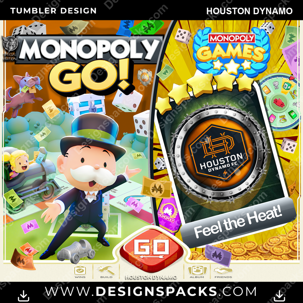 US Soccer Monopoly Go! Houston Dynamo Tumbler Digital Wrap Design