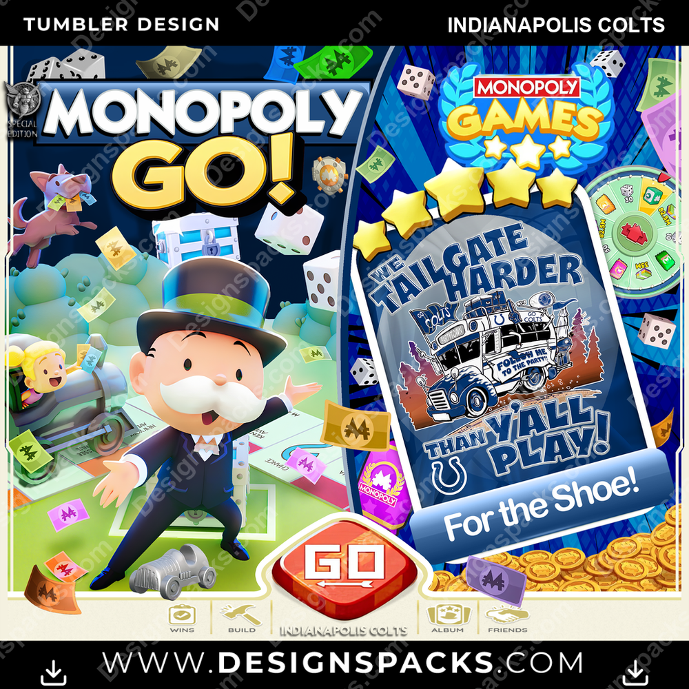 Football Monopoly Go! Indianapolis Colts NFL Football Tumbler Digital Wrap Design Download