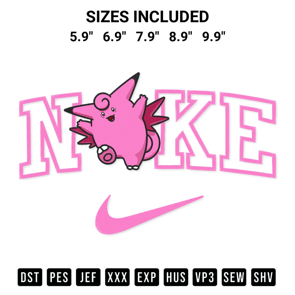 Get the Nike Clefable Embroidery Design embroidery design for your custom crafts! Premium digitized files available for instant download at Designspacks.com. Available sizes: 5.9", 6.9", 7.9", 8.9", 9.9".